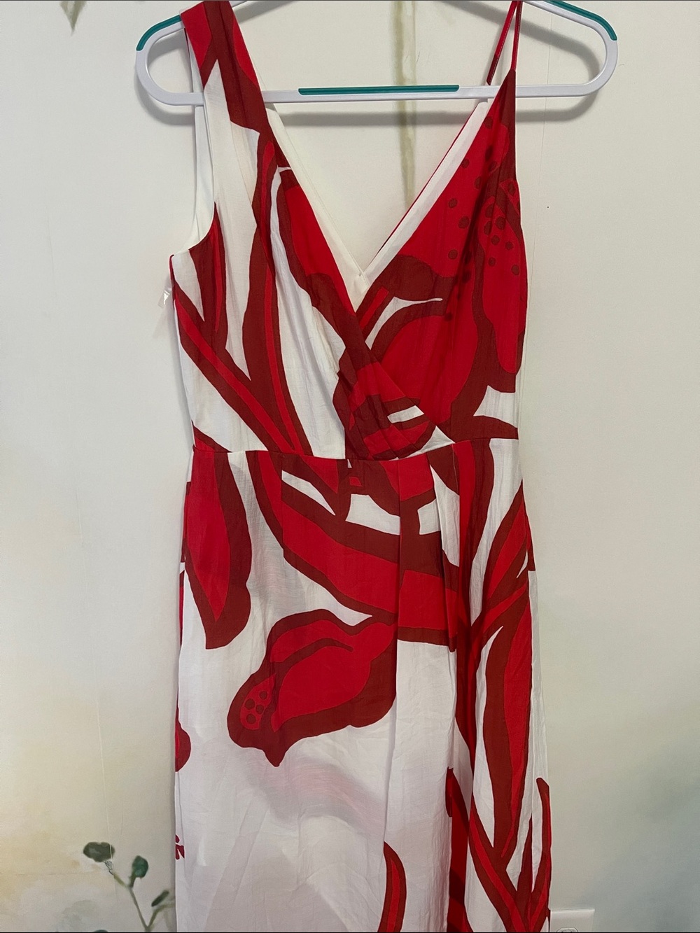 White House Black Market Asymmetric Red and White Floral Wrap Maxi Dress - Picture 4 of 16